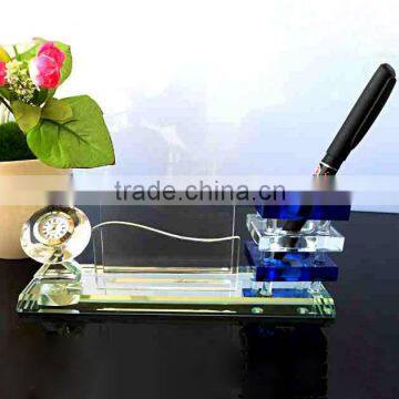 Wholesale crystal handmade pen holder with clock for office set