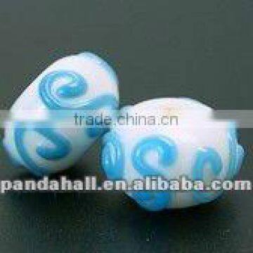 Handmade Lampwork Beads, Abacus, White, 14x9.5mm, Hole: 2mm(LAMP-C1427-1)