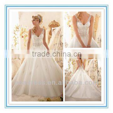 2014 New Fashion Intricately Beaded Embroidery on Tulle Latest Wedding Gown Designs (WDBG-2618)