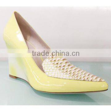 Patent Leather Women High Heel Wedge Shoes Pointed Toe Women Pretty Wedge Shoes photo-2