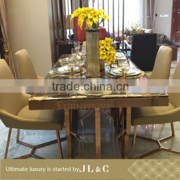 Newly Customized RT01099 Luxury Dining Room New Design Stainless Steel Dining Table Marble Top From JL&C Luxury Home Furniture