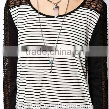 Elements Stripe Fashion Women Tunic With Lace Contrast photo-3