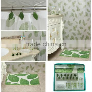 Green leaf pattern plastic bathroom accessories set