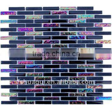 HG-CDT028 Slim crystal glass mix slate backsplash mosaic tiles