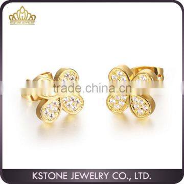 KSTONE 2015 New Arrival Women Brand Four Leaf Clover 18k Gold Plated Crystal Stud Earrings