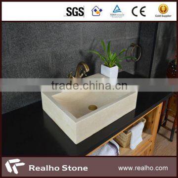 Beige Marble Washingroom Rectangle Top Mount Basin