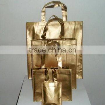 Gold Lamination Metallic Non woven Shopper Bags, non woven shopper bag, lamination Metallic bag