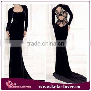 M9375 New arrival and good quality evening dress for wedding long dress for women party 2015 new fashion black long sleeve ele