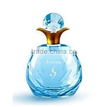 2016 Hot selling round shape and pure blue crystal perfume bottle