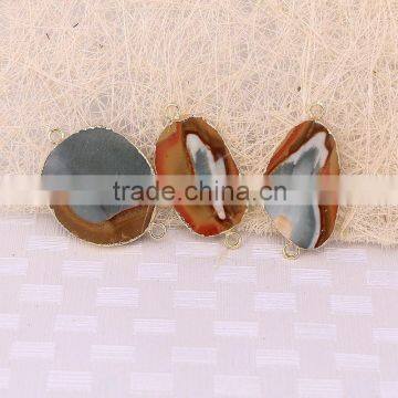 Charm Agate Druzy Connector Beads, Gold Plated Edged Picture Stone Beads For Jewelry Making photo-6