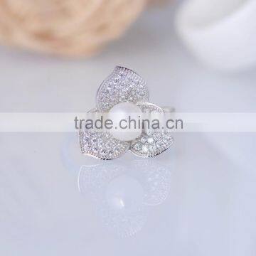 2015 Fashion 925 Sterling Silver Ring Clover Micro Zircon Pave Setting Pearl Ring photo-4