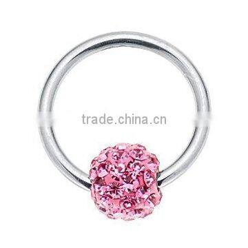 14G 716 Pink CZ Disco Ball 316L Surgical Steel Captive Bead Ring