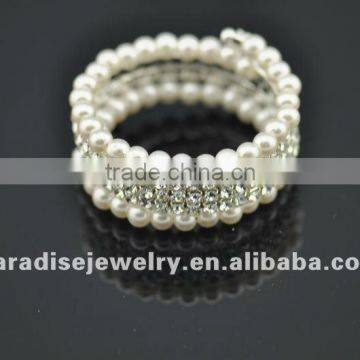 5 row pearl and rhinestone graduated wraparound coil bracelet-BRW060409