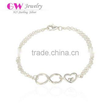 Sterling Silver Chain European Ladies Love Bracelet With Heart