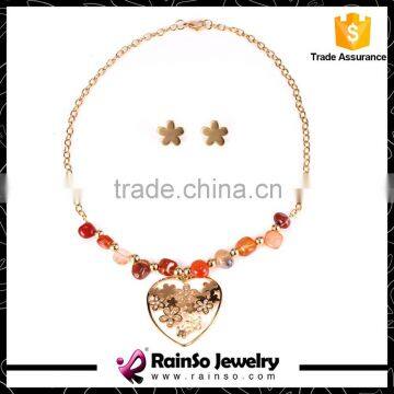 Different Agate Stone Heart Pendant Choker Necklace Earring Set