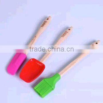 Mini style 2016 new Commercial Grade Kitchen colorful and wood handle Utensils SILICONE Cooking Shovel Set NY82