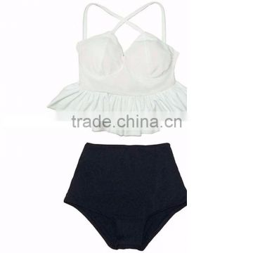 New fashion hot selling swimsuit with Small Flounce Top Quality mature women high waist bikini