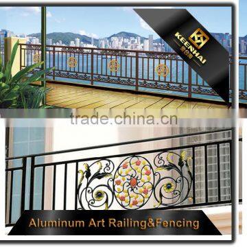 Floor Mounted Carving Decorative Glass Aluminum Balcony Railing