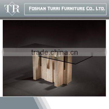 Antique Rectangle Travertine With Glass Center Table photo-2
