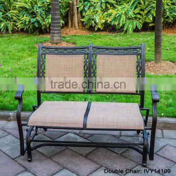 cast aluminum garden rocking loveseat glider bench with sling fabric special use for patio/villas