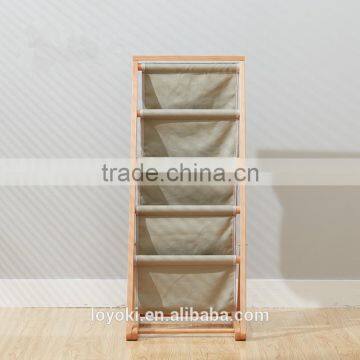 4 Tier Magazine Dispaly Rack With Textile Solid Beech Wood Magazine Rack Holder photo-3