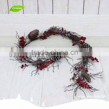 GNW CHGR-1607019 Customized Promotional Wholesale pine cones rattan garland christmas with red berry