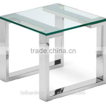 Polished stainless steel with glass top Side Table