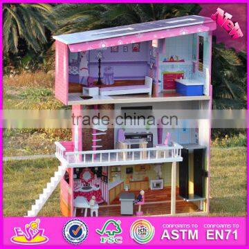 2016 New Design Girls Pretend Play Super Model Wooden Dollhouse W06A151 photo-5