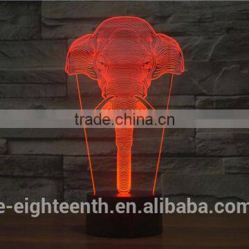 2016 Best Seller Cutomization Gradual Color Changing Elephant Style Touch Panel 3D Illusion Led Night Lights for Decoration photo-2