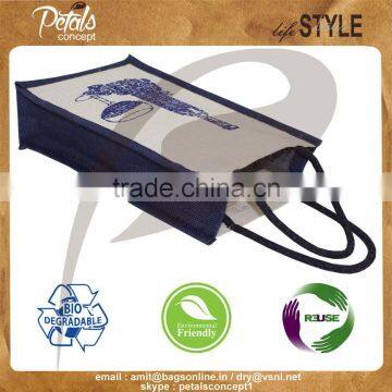 Two Bottle Bag for Water Bottle - Soft Cotton Ropw Handle - Made From pp Laminated Jute photo-3