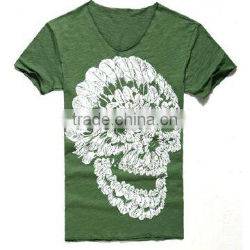 2016 Men Deep V Neck Summer Cotton Skull Print Slim T Shirt photo-4