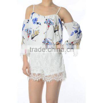 spaghetti strap off shoulder printing lace sexy rompers white jumpsuit