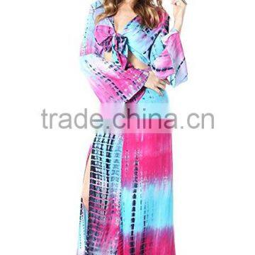 Long Skirt With Kurti and Tops for Women's Bohemian 2 Piece Crop Top High Waist Maxi Skirt Dress Set photo-2