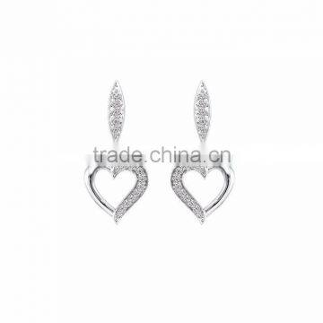 Silver Plated Long CZ Studded Heart Earrings