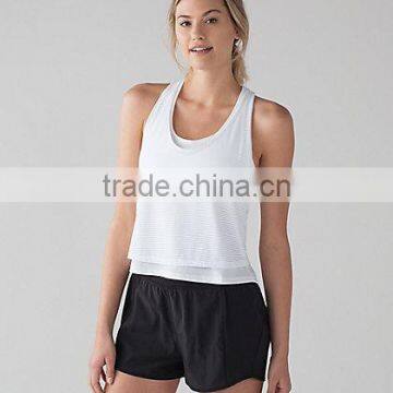 MGOO Summer Style Low Cut Women Sexy Sport Wear Singlet Striped Printing Breathable Gym Tank Top photo-2