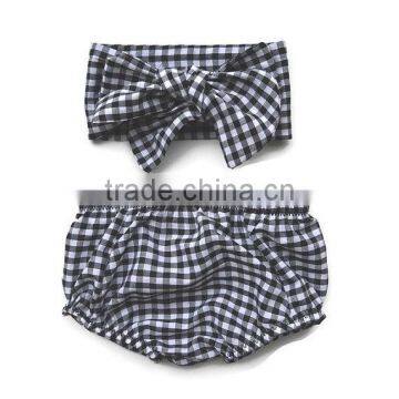 Soft Children Clothing Wholesale Cotton Baby Diaper Cover Bloomers Baby Girl Gingham Underwear With Baby Headband