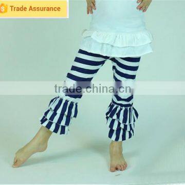 New Design Wholesale Kids Pant Strip Cotton Children's Clothing Wholesale Girls Triple Ruffle Pants