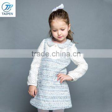 2017 Spring Girls Woolen A-line Dress Children's Clothing Lone Sleeve Lace One-pice Designs For Girl photo-2