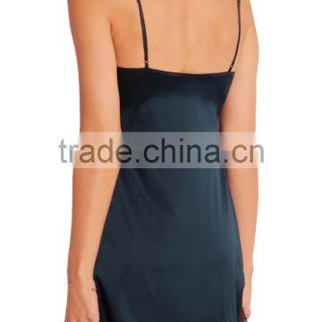 Midnight-Blue Stretch-Silk Satin Sexy Lingerie Sleepwear in Slim Fit for Women