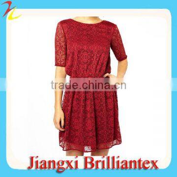 Red Skater Dress In Lace With Wrap Back