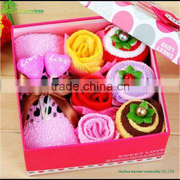 Towel cake idea wedding favor rose flower shape gift towel set in gift box sexy heart shaped towel