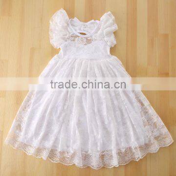 Top quality flutter sleeve flower baby lace dress girls maxi M6102001