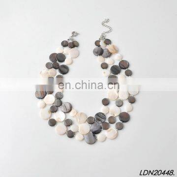 Three Stands Layering Multi Color Shell Beaded Necklace Fashion Statement Necklace photo-2