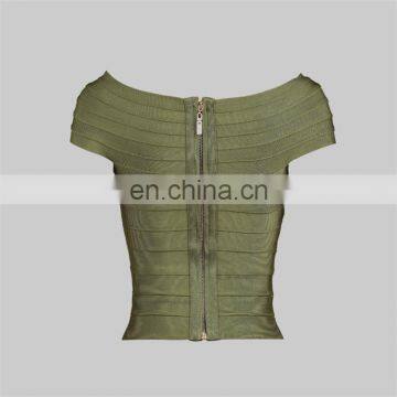 HL Off-The-Shoulder Bandage Dark Green Tops photo-2
