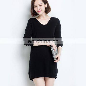 Good Quality Fashion Slim Fit v Neck Custom Knitted Pure Color Womens Pullover 100% Cashmere Sweater Factory photo-2