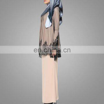 2017 Malaysai Baju Kurung Fashion Style Suit High Quality Lace Designs Islamic Clothing Elegant Muslim Women Kebaya Online photo-3