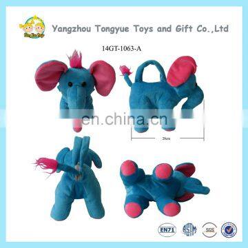 Customized blue elephant plush hand bag pouch with pink ears