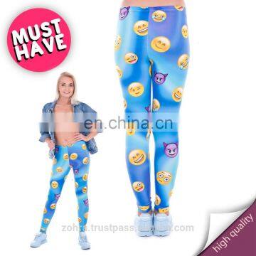Emoji blue holographic tight sale custom spandex sport gym tights wholesale casual workout mix leggings for woman