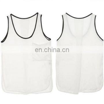 T-WV504 Lady Loose Fitted White and Black Chiffon Singlets Wholesale Tank Top photo-3