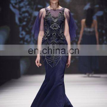 2017 B5299 Navy color halter net fabric beaded evening dresses & wedding dresses